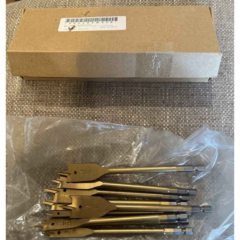 HARFINGTON 9Pcs Spade Drill Bit Paddle Flat Set Wood Hole Cutter New Gold